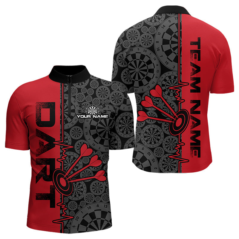Custom Black And Red Dart Jerseys, Dartboad Pattern Grunge Dart Team Quarter-Zip Shirts For Men IPHW8511