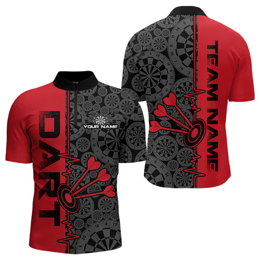 Custom Black And Red Dart Jerseys, Dartboad Pattern Grunge Dart Team Quarter-Zip Shirts For Men IPHW8511