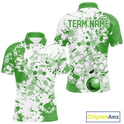 Custom Green Splatter Bowling Team League Shirts For Men, Bowling Jerseys Bowler Outfit IPHW10594