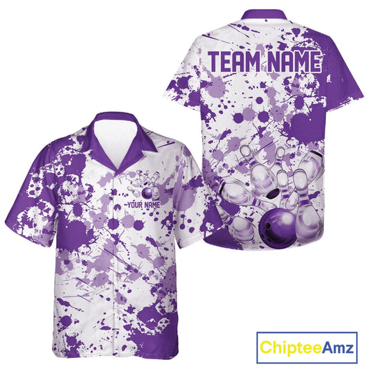 Custom Purple Splatter Bowling Team League Shirts For Men And Women, Bowling Jerseys Bowler Outfit IPHW10595