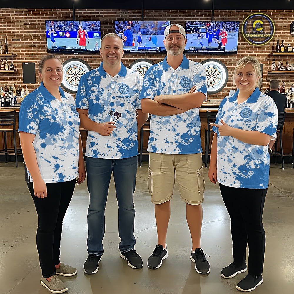 Custom Blue Splatter Dartboard Darts Team Shirt For Men, Dart League Jerseys For Players IPHW10597