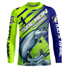 Load image into Gallery viewer, Chinook Salmon Custom Long Sleeve Fishing Shirts, Salmon Fisherman Fishing Jerseys | Green And Blue IPHW6209