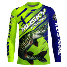 Load image into Gallery viewer, Musky Custom Long Sleeve Tournament Fishing Shirts, Muskie Fishing Jerseys | Green And Blue IPHW6211