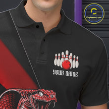 Load image into Gallery viewer, Custom Black And Red Cobra Snake Bowling Team Jerseys, Men Bowling Polo Shirts IPHW11085