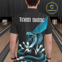 Load image into Gallery viewer, Custom Black And Blue Cobra Snake Bowling Team Jerseys, Men Bowling Polo Shirts IPHW11086