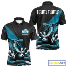 Load image into Gallery viewer, Custom Black And Blue Cobra Snake Bowling Team Jerseys, Men Bowling Polo Shirts IPHW11086