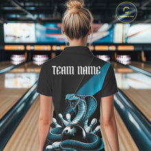 Load image into Gallery viewer, Custom Black And Blue Cobra Snake Bowling Team Jerseys, Women Bowling Quarter-Zip Shirts IPHW11086