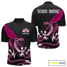 Load image into Gallery viewer, Custom Black And Pink Cobra Snake Bowling Team Jerseys, Men Bowling Quarter-Zip Shirts IPHW11089