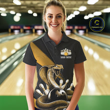 Load image into Gallery viewer, Custom Black And Yellow Cobra Snake Bowling Team Jerseys, Women Bowling Polo Shirts IPHW11090
