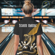 Load image into Gallery viewer, Custom Black And Yellow Cobra Snake Bowling Team Jerseys, Women Bowling Polo Shirts IPHW11090