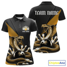 Load image into Gallery viewer, Custom Black And Yellow Cobra Snake Bowling Team Jerseys, Women Bowling Polo Shirts IPHW11090