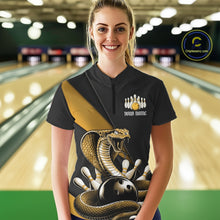 Load image into Gallery viewer, Custom Black And Yellow Cobra Snake Bowling Team Jersey, Women Bowling Quarter-Zip Shirt IPHW11090