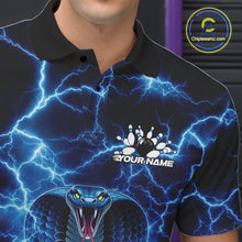 Load image into Gallery viewer, Custom Blue Thunder Lightning Cobra Snake Bowling Team Men Polo Shirt, Bowling Jersey IPHW11091