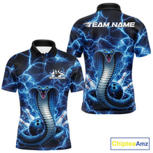 Load image into Gallery viewer, Custom Blue Thunder Lightning Cobra Snake Bowling Team Men Polo Shirt, Bowling Jersey IPHW11091