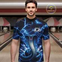 Load image into Gallery viewer, Custom Blue Thunder Lightning Cobra Snake Bowling Team Men Quarter-Zip Shirt, Bowling Jersey IPHW11091