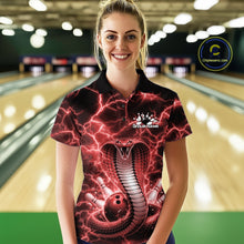 Load image into Gallery viewer, Custom Red Thunder Lightning Cobra Snake Bowling Team Women Polo Shirt, Bowling Jersey IPHW11092