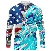 Load image into Gallery viewer, Custom American Flag Blue Camo Long Sleeve Shirts, Patriotic Performance Fishing Shirts IPHW6534