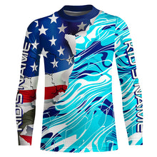 Load image into Gallery viewer, Custom American Flag Blue Camo Long Sleeve Shirts, Patriotic Performance Fishing Shirts IPHW6534