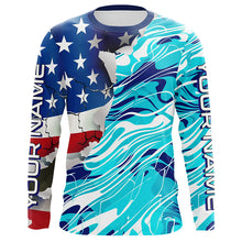 Load image into Gallery viewer, Custom American Flag Blue Camo Long Sleeve Shirts, Patriotic Performance Fishing Shirts IPHW6534