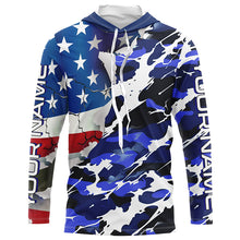 Load image into Gallery viewer, Custom American Flag Blue Camo Long Sleeve Shirts, Patriotic Performance Fishing Shirts IPHW6535