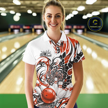 Load image into Gallery viewer, Custom Orange Tribal Flame Bowling Women Polo Shirt, Polygonal Bowling Jerseys IPHW11380
