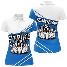 Load image into Gallery viewer, Blue Strike Bowling Shirts For Women, Custom Team Name Bowling Jerseys Bowlers Outfits IPHW6691