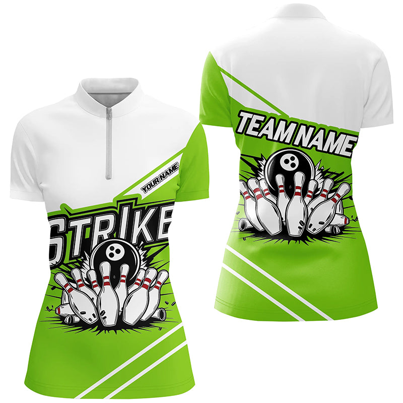 Green Strike Bowling Shirts For Women, Custom Team Name Bowling Jerseys Bowlers Outfits IPHW6692