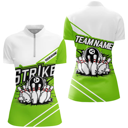 Green Strike Bowling Shirts For Women, Custom Team Name Bowling Jerseys Bowlers Outfits IPHW6692