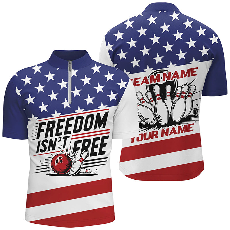 "Freedom Isn'T Free" Bowling Shirts For Men And Women, Personalized Patriotic Bowling Team Jerseys IPHW6702