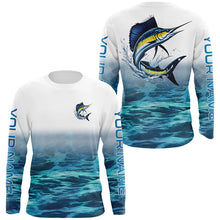 Load image into Gallery viewer, Blue Ocean Background Custom Sailfish Fishing Long Sleeve Shirts, Sailfish Saltwater Fishing Shirt IPHW7025