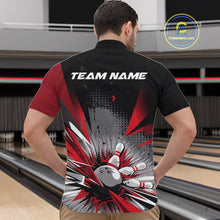 Load image into Gallery viewer, Custom Black And Red Grunge Bowling Ball And Pins Explosion Team Quarter-Zip Shirts For Men IPHW9547
