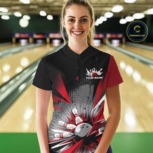 Load image into Gallery viewer, Custom Black And Red Grunge Bowling Ball And Pins Explosion Team Women Quarter-Zip Shirt IPHW9547