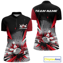Load image into Gallery viewer, Custom Black And Red Grunge Bowling Ball And Pins Explosion Team Women Quarter-Zip Shirt IPHW9547