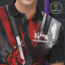 Load image into Gallery viewer, Custom Grunge Black And Red Fire Flame Bowling Polo Shirts For Men, Bowling Team Uniform IPHW9555
