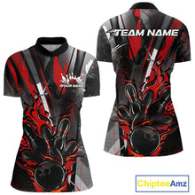 Load image into Gallery viewer, Custom Grunge Black And Red Fire Flame Bowling Women Quarter-Zip Shirt, Bowling Uniform IPHW9555