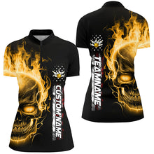 Load image into Gallery viewer, Flame Skull American Flag Custom Team Bowling Shirts For Women, Patriotic Bowling Shirt IPHW5154