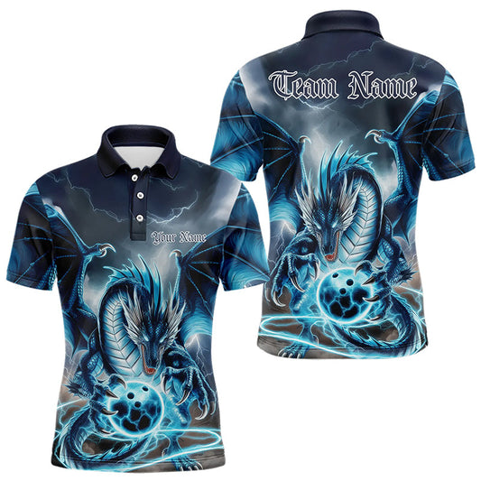 Blue Thunder Lightning Custom Dragon Bowling Polo Shirts For Men, Bowling Team Uniform IPHW8255