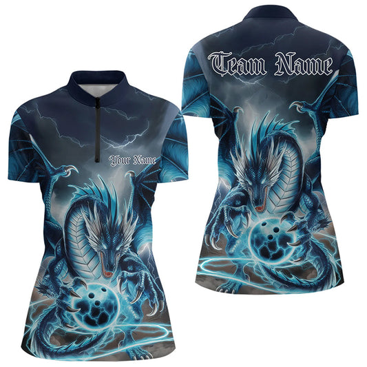 Blue Thunder Lightning Custom Dragon Bowling Quarter-Zip Shirts For Women, Team Uniform IPHW8255