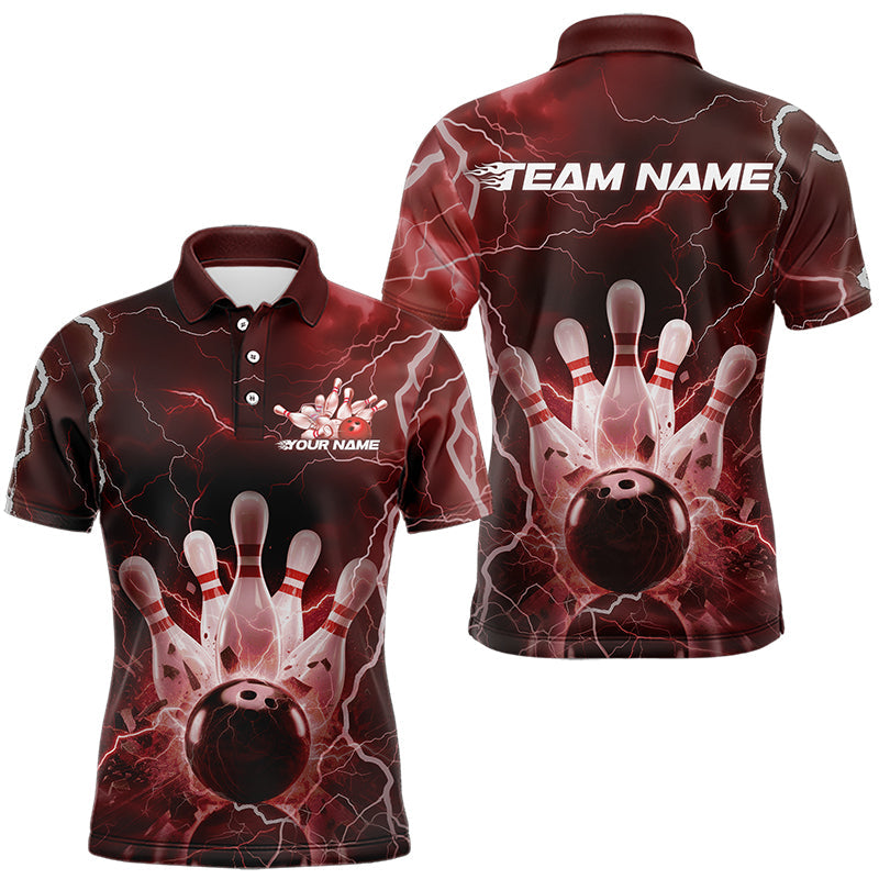 Custom Black And Red Thunder Lightning Bowling Polo Team Shirts For Men, Bowling Jerseys IPHW8514
