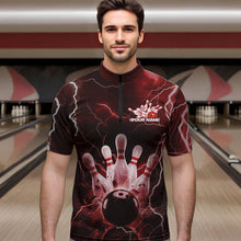 Load image into Gallery viewer, Custom Black And Red Thunder Lightning Bowling Quarter-Zip Team Shirts For Men, Bowling Jerseys IPHW8514