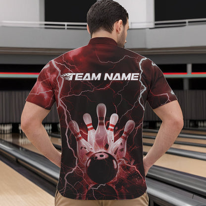 Custom Black And Red Thunder Lightning Bowling Quarter-Zip Team Shirts For Men, Bowling Jerseys IPHW8514