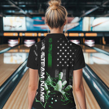 Load image into Gallery viewer, Custom Black And Green Thin Line American Flag US Bowling Team Womens Quarter-Zip Shirts IPHW8519