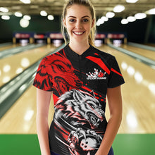 Load image into Gallery viewer, Custom Black And Red Wolf Bowling Women Quarter-Zip Shirts, Wolf Bowling League Team Shirt IPHW8714