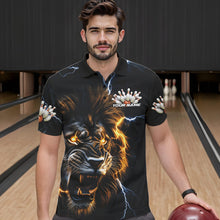 Load image into Gallery viewer, Custom Blue Thunder Lightning Lion Bowling Team Men Polo Shirts, Lion Bowling League Shirt IPHW8986