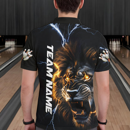 Custom Blue Thunder Lightning Lion Bowling Team Men Polo Shirts, Lion Bowling League Shirt IPHW8986