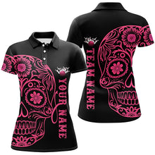 Load image into Gallery viewer, Pink Sugar Skull Tattoo Custom Ladies Team Bowling Polo Shirts, Halloween Team Bowling Jerseys IPHW6711