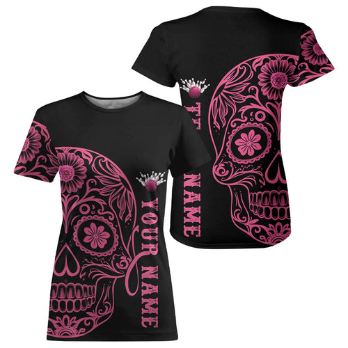 Pink Sugar Skull Tattoo Custom Bowling Team Women T-Shirts, Halloween Bowling Jerseys IPHW6711