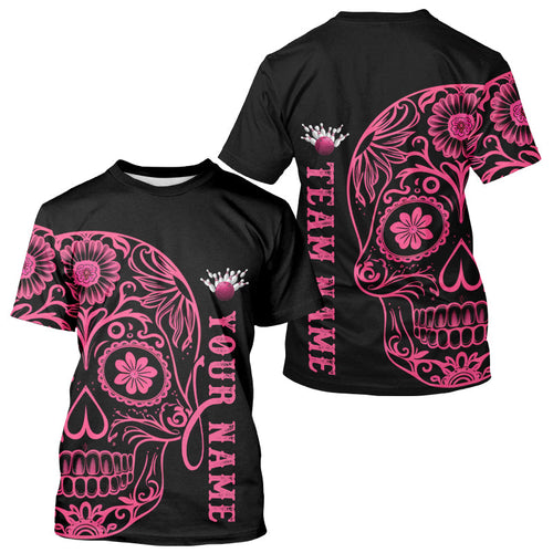 Pink Sugar Skull Tattoo Custom Bowling Team Men T-Shirts, Halloween Bowling Jerseys IPHW6711