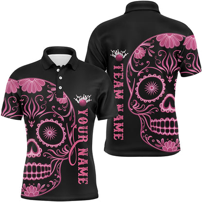 Pink Sugar Skull Tattoo Custom Unisex Team Bowling Polo Shirts, Halloween Team Bowling Jerseys IPHW6712