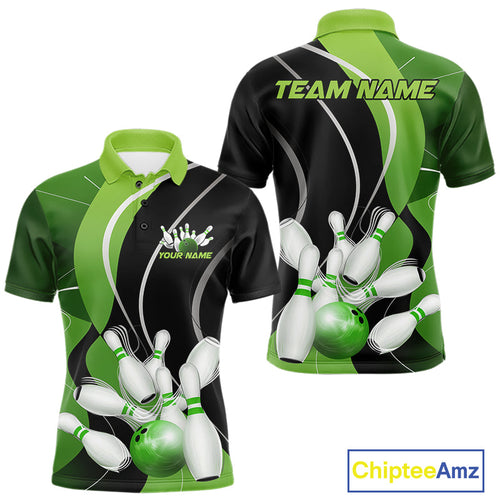 Custom Black And Green Bowling Jerseys, Men Bowling Polo Shirt Team Uniform IPHW9225
